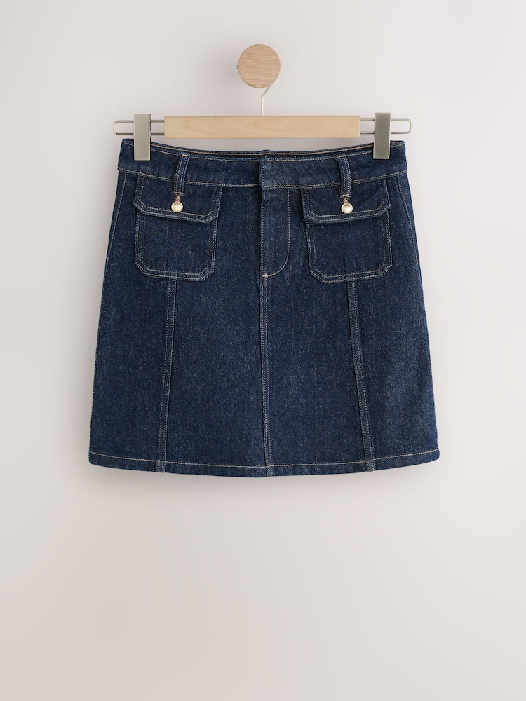Indigo Blue Front Button Pocket Denim Skirt - Image 1 of 4
