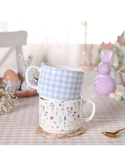 Widdop White 2 Stacking Mugs Gingham and Flower Design - Image 2 of 6