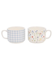 Widdop White 2 Stacking Mugs Gingham and Flower Design - Image 6 of 6