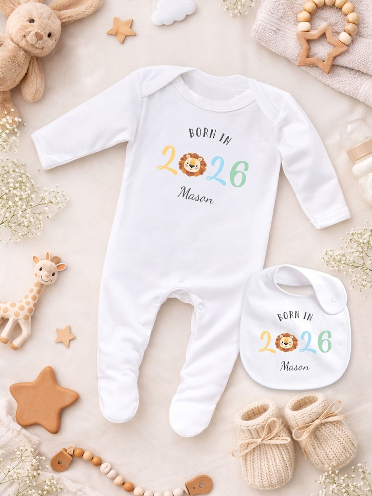 Personalised Lion Matching Sleepsuit & Bib Set - Image 1 of 4