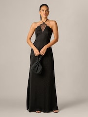 Adrianna Papell Black Woven Jacquard Long Dress - Image 4 of 6