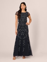 Adrianna Papell Blue Petite Studio Beaded Blouson Long Dress - Image 1 of 6