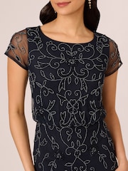 Adrianna Papell Blue Petite Studio Beaded Blouson Long Dress - Image 4 of 6