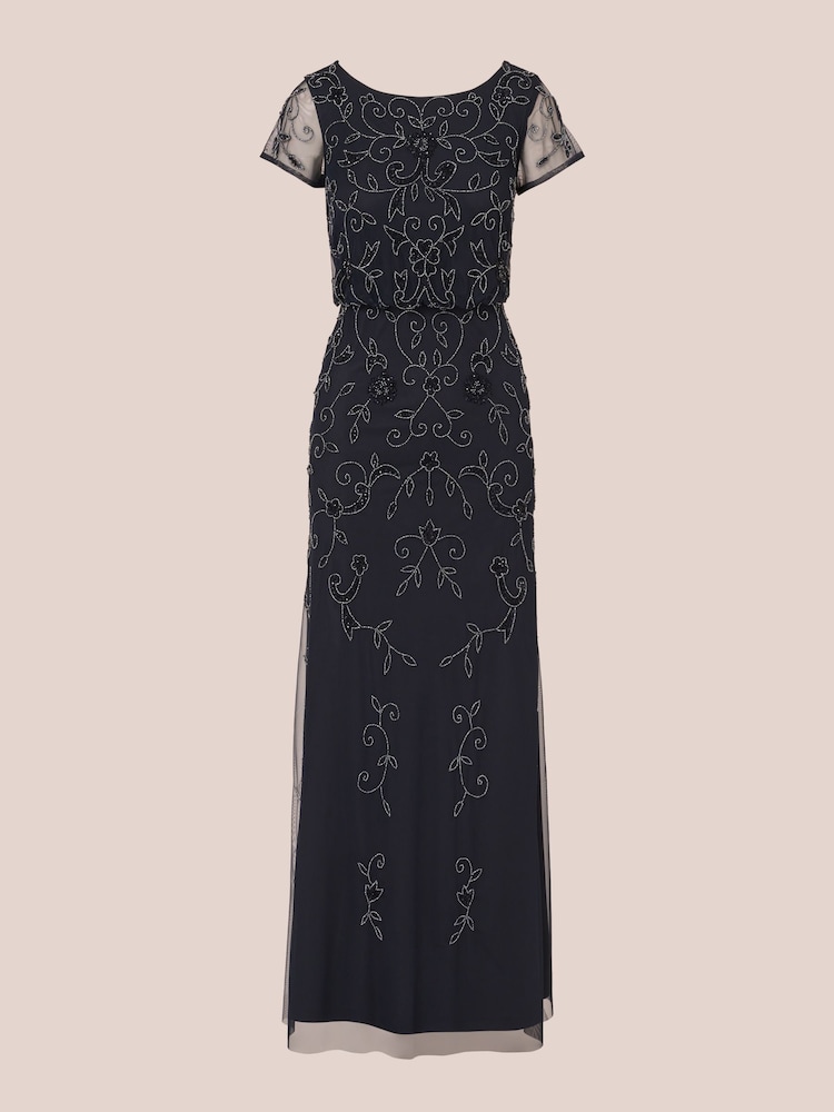 Adrianna Papell Blue Petite Studio Beaded Blouson Long Dress - Image 6 of 6