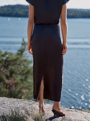 Ashmolean Museum Wine Floral Print Satin Midi Skirt - Image 3 of 6