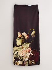 Ashmolean Museum Wine Floral Print Satin Midi Skirt - Image 4 of 6