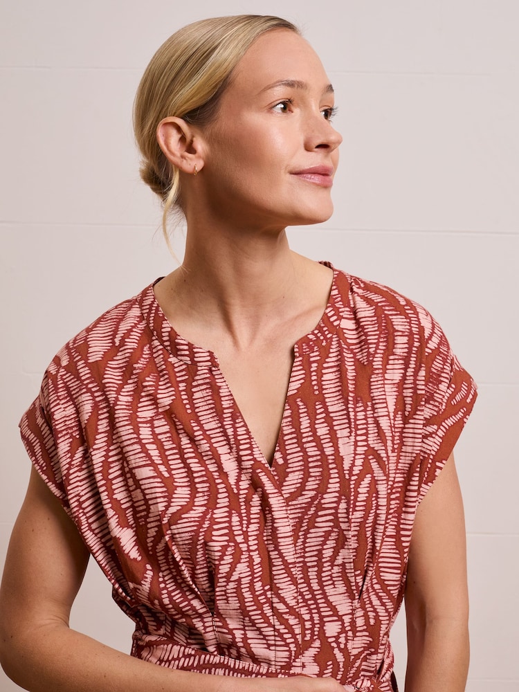 Celtic & Co. Pink Linen Blend Pleat Waist Midi Dress - Image 2 of 8