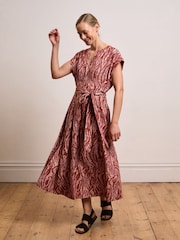 Celtic & Co. Pink Linen Blend Pleat Waist Midi Dress - Image 3 of 8