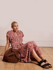 Celtic & Co. Pink Linen Blend Pleat Waist Midi Dress - Image 6 of 8