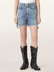 AllSaints Blue Frankie Stud Shorts - Image 1 of 6