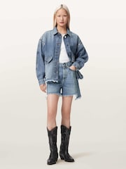 AllSaints Blue Frankie Stud Shorts - Image 4 of 6