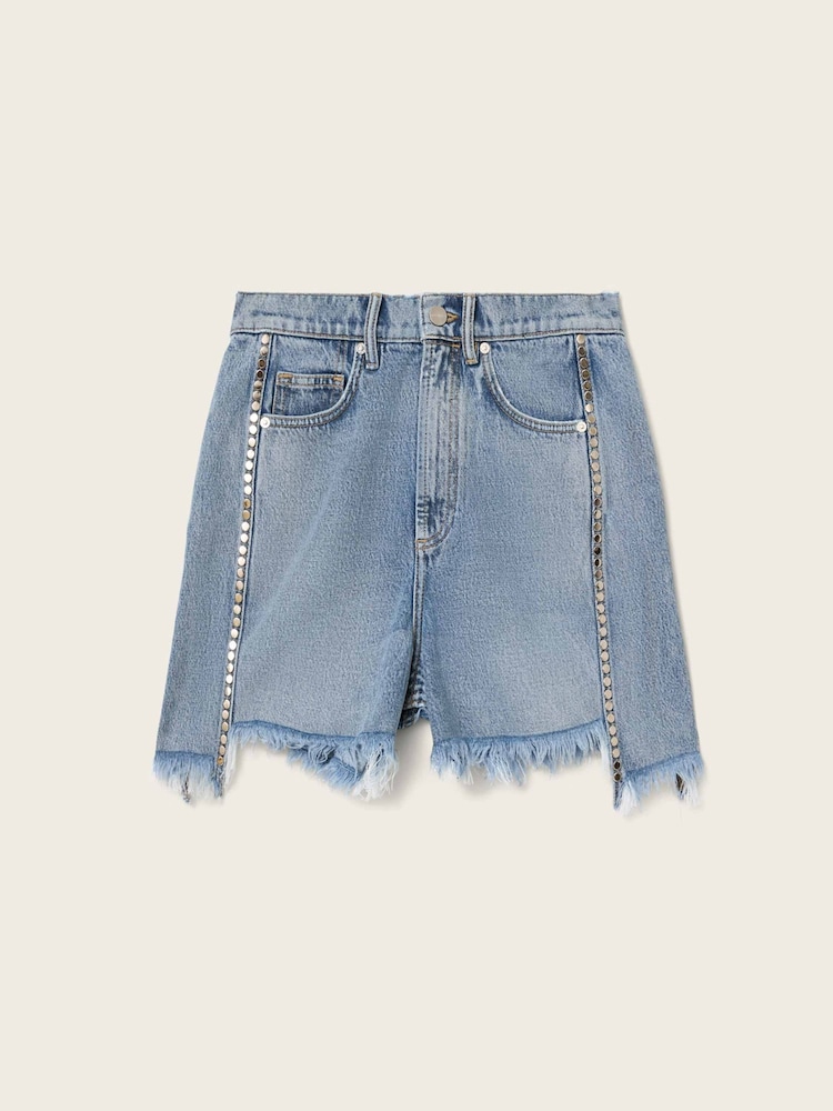 AllSaints Blue Frankie Stud Shorts - Image 6 of 6