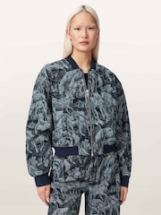AllSaints Blue Kaytra Denim Bomber Jacket - Image 1 of 6