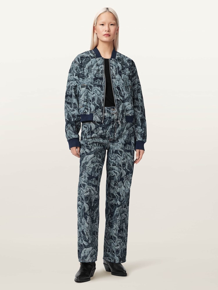 AllSaints Blue Kaytra Denim Bomber Jacket - Image 2 of 6