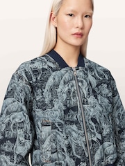 AllSaints Blue Kaytra Denim Bomber Jacket - Image 3 of 6