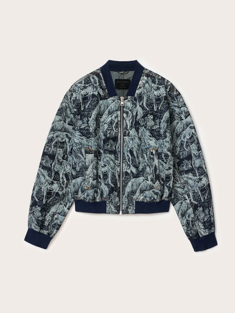 AllSaints Blue Kaytra Denim Bomber Jacket - Image 6 of 6