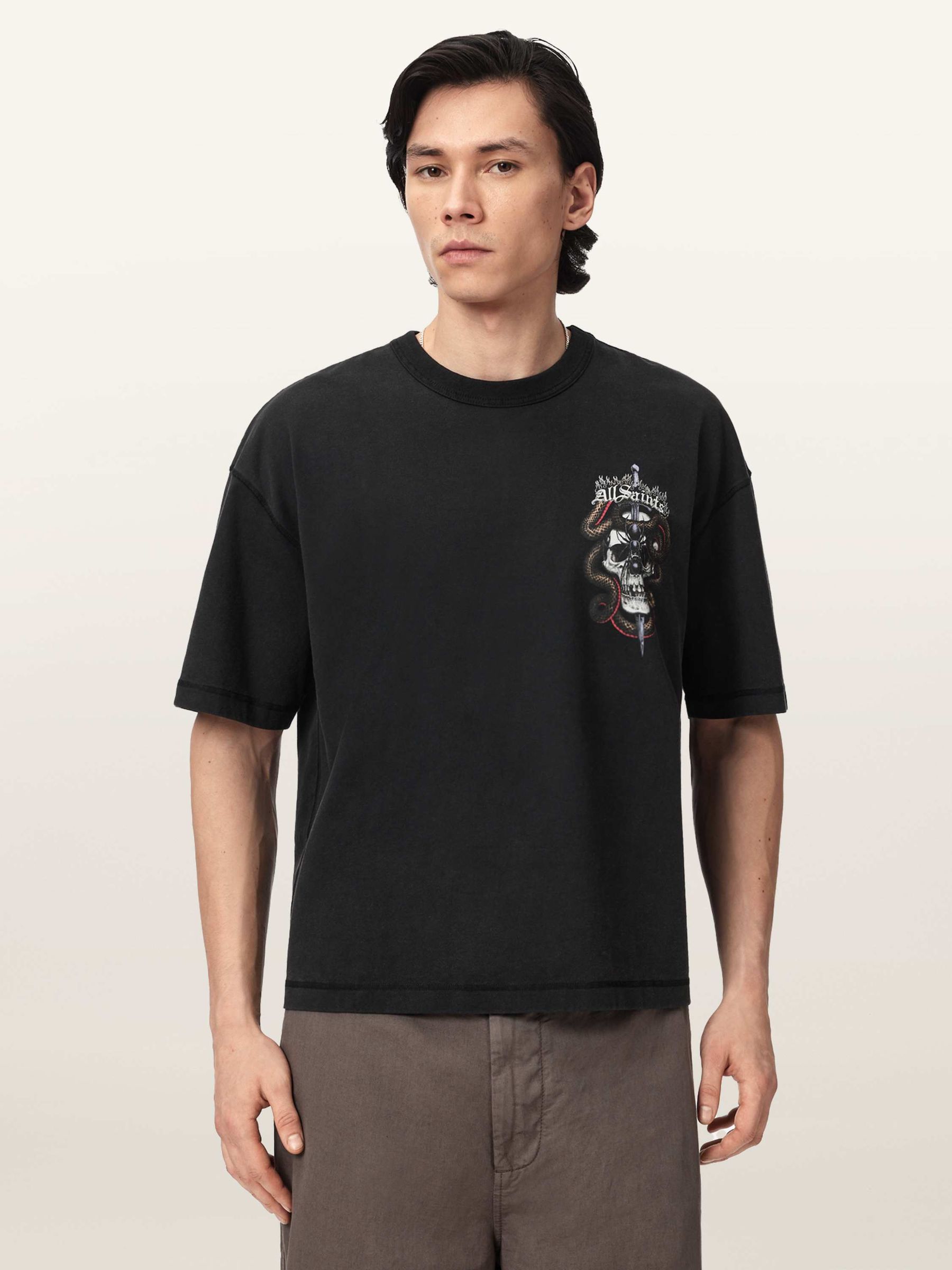 Buy AllSaints Black Araknid Short Sleeve Crew Neck T-Shirt from