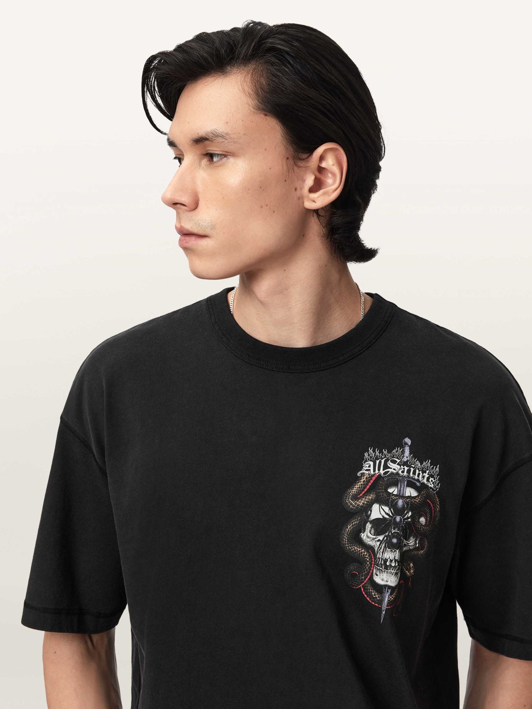 Buy AllSaints Black Araknid Short Sleeve Crew Neck T-Shirt from
