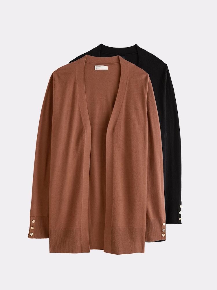 Friends Like These Black/Camel Longline Cardigan 2 Pack - Image 1 of 6