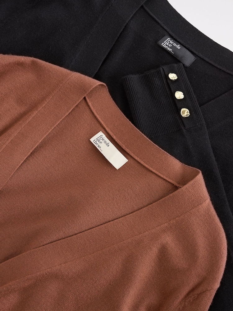 Friends Like These Black/Camel Longline Cardigan 2 Pack - Image 6 of 6