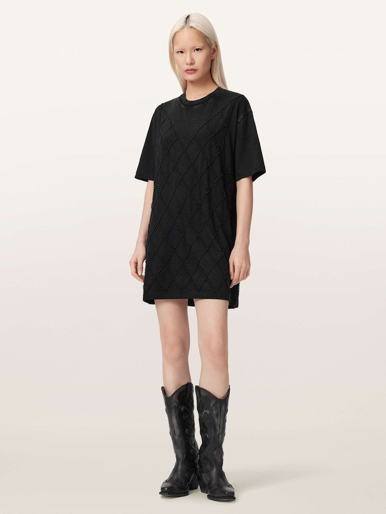 AllSaints Black Darcey T-Shirt Dress - Image 2 of 6