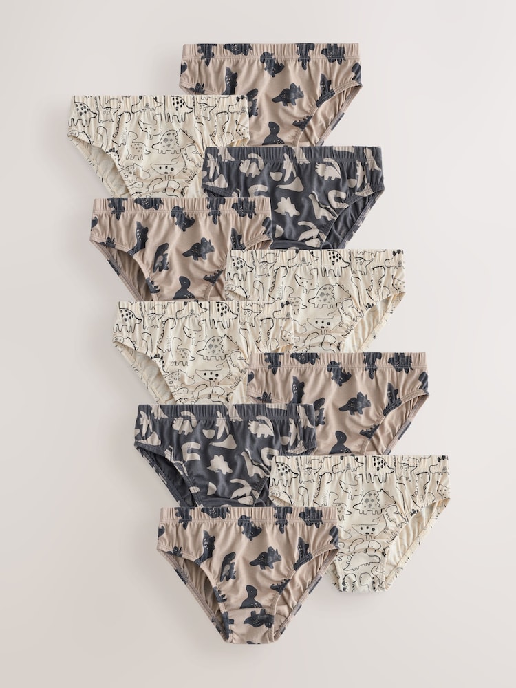 Neutral Dinosaur Briefs 10 Pack (1.5-10yrs) - Image 1 of 14 Neutral Dinosaur Briefs 10 Pack (1.5-10yrs) - Image 1 of 14