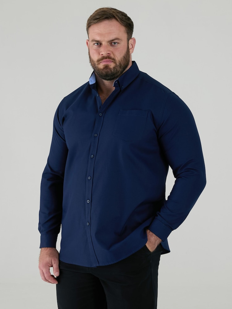 Ναυτικό - D555 RICHARD Κλασικό πουκάμισο Oxford με Μακρύ μανίκι και κουμπιά και τσέπη στο Στήθος - Εικόνα 1 από 9