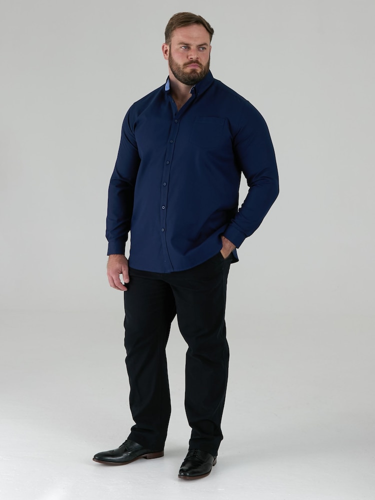 Ναυτικό - D555 RICHARD Κλασικό πουκάμισο Oxford με Μακρύ μανίκι και κουμπιά και τσέπη στο Στήθος - Εικόνα 2 από 9