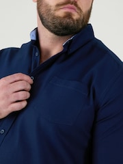 Ναυτικό - D555 RICHARD Κλασικό πουκάμισο Oxford με Μακρύ μανίκι και κουμπιά και τσέπη στο Στήθος - Εικόνα 4 από 9