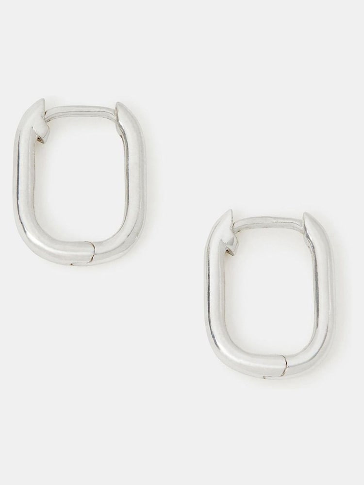 Accessorize Sterling Silver Rectangular Huggie Hoop Earrings - Image 1 of 2 Accessorize Sterling Silver Rectangular Huggie Hoop Earrings - Image 1 of 2