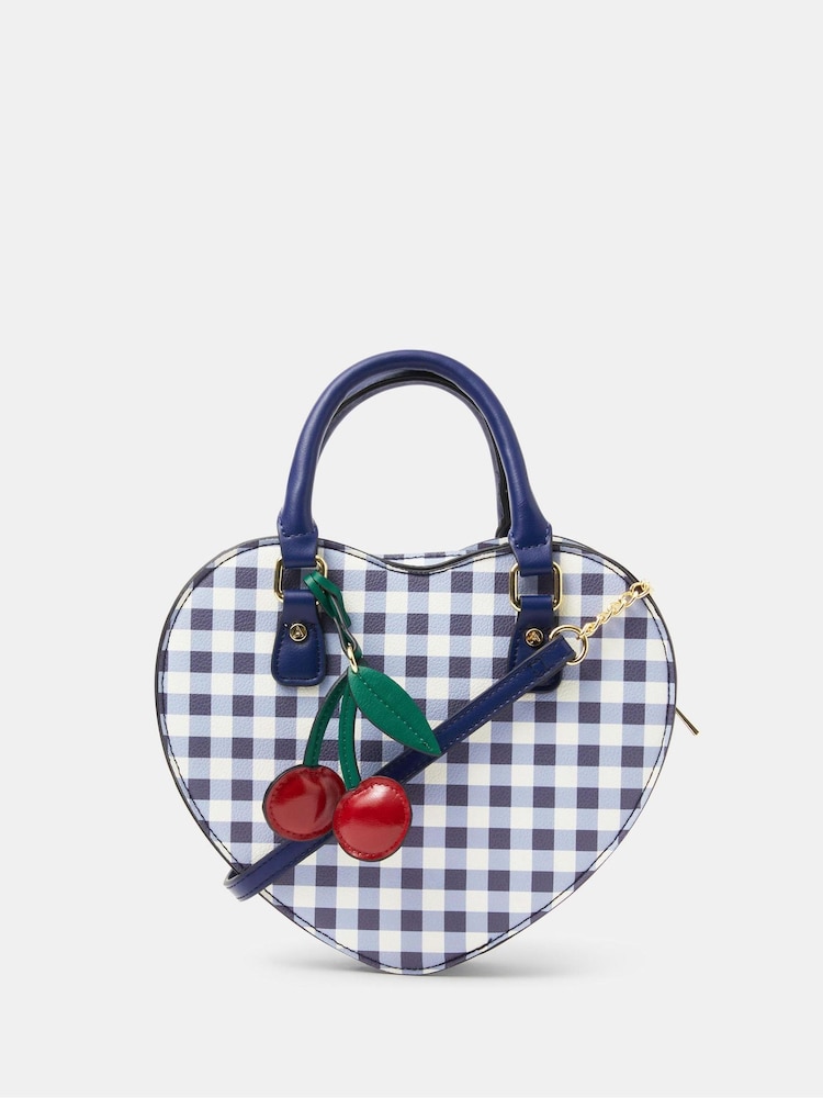 Accessorize Blue Gingham Heart Cross-Body Bag - Image 1 of 3