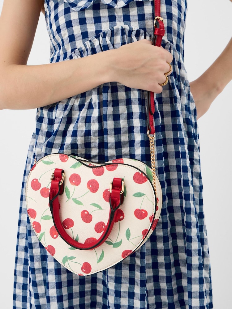 Accessorize Cream Cherry Print Heart Cross-Body Bag - Image 3 of 3 Accessorize Cream Cherry Print Heart Cross-Body Bag - Image 3 of 3