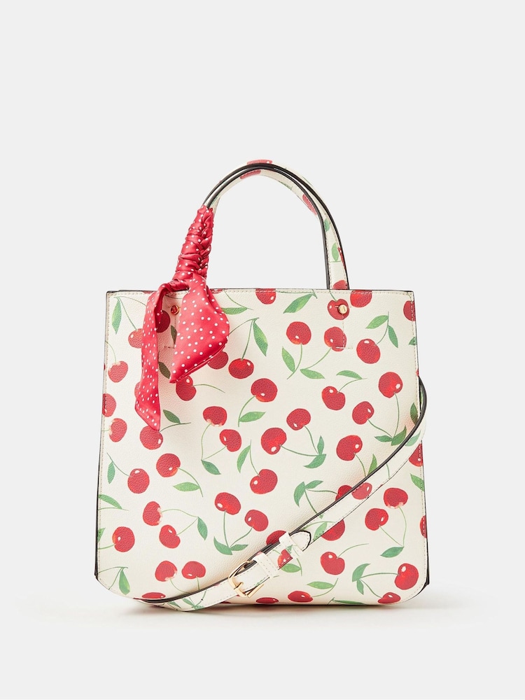 Accessorize Cream Cherry Print Handbag - Image 1 of 3