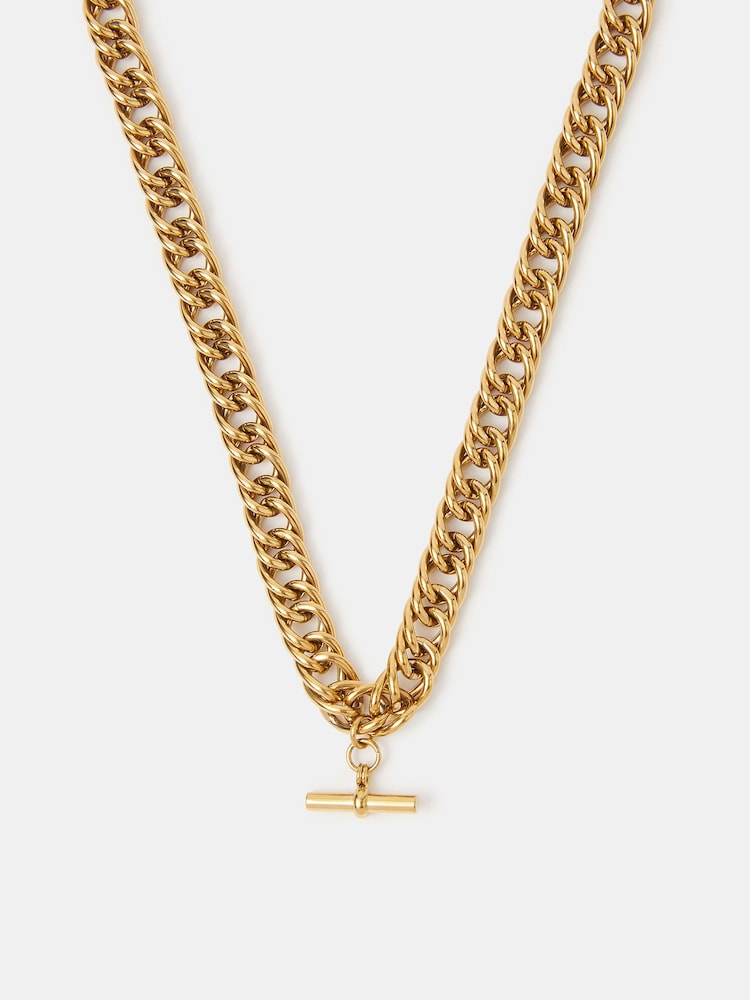 Accessorize Gold Tone Stainless Steel Chunky T-Bar Necklace - Image 2 of 2