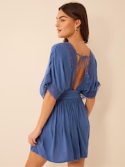 Accessorize Blue Crochet Trim Mini Kaftan - Image 2 of 4