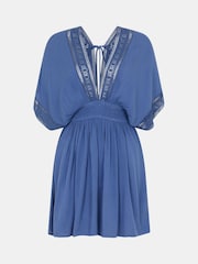 Accessorize Blue Crochet Trim Mini Kaftan - Image 4 of 4
