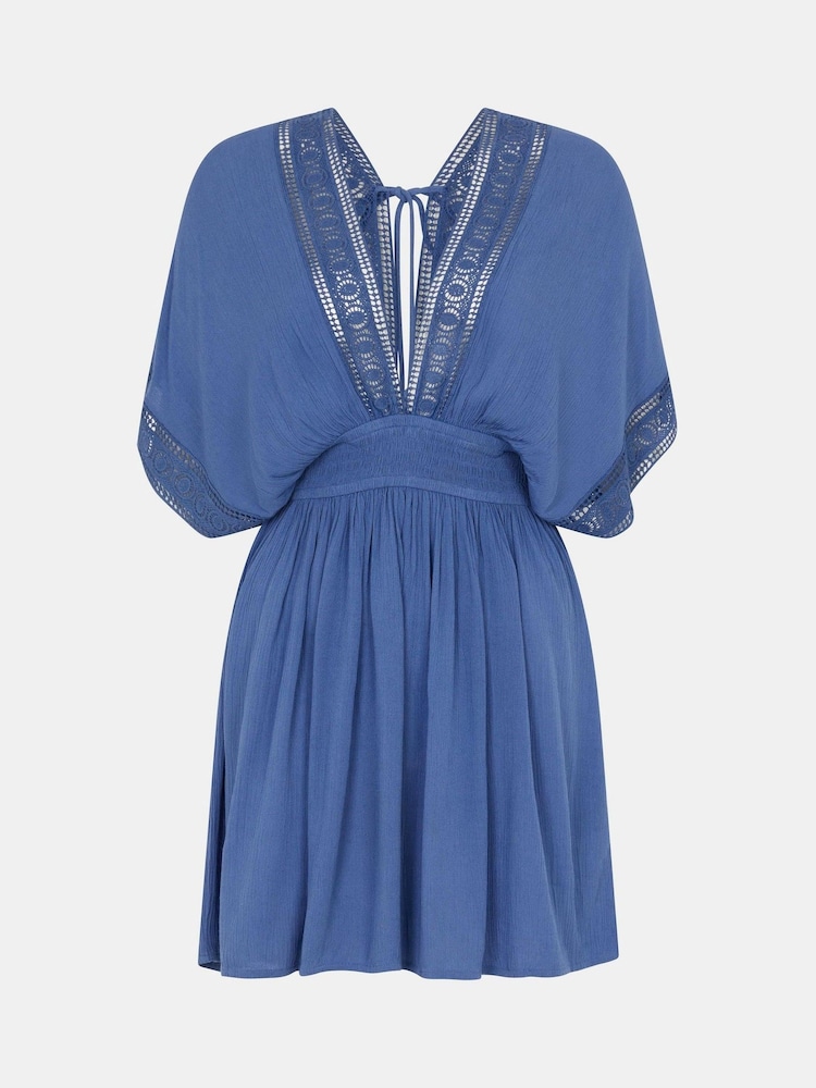 Accessorize Blue Crochet Trim Mini Kaftan - Image 4 of 4