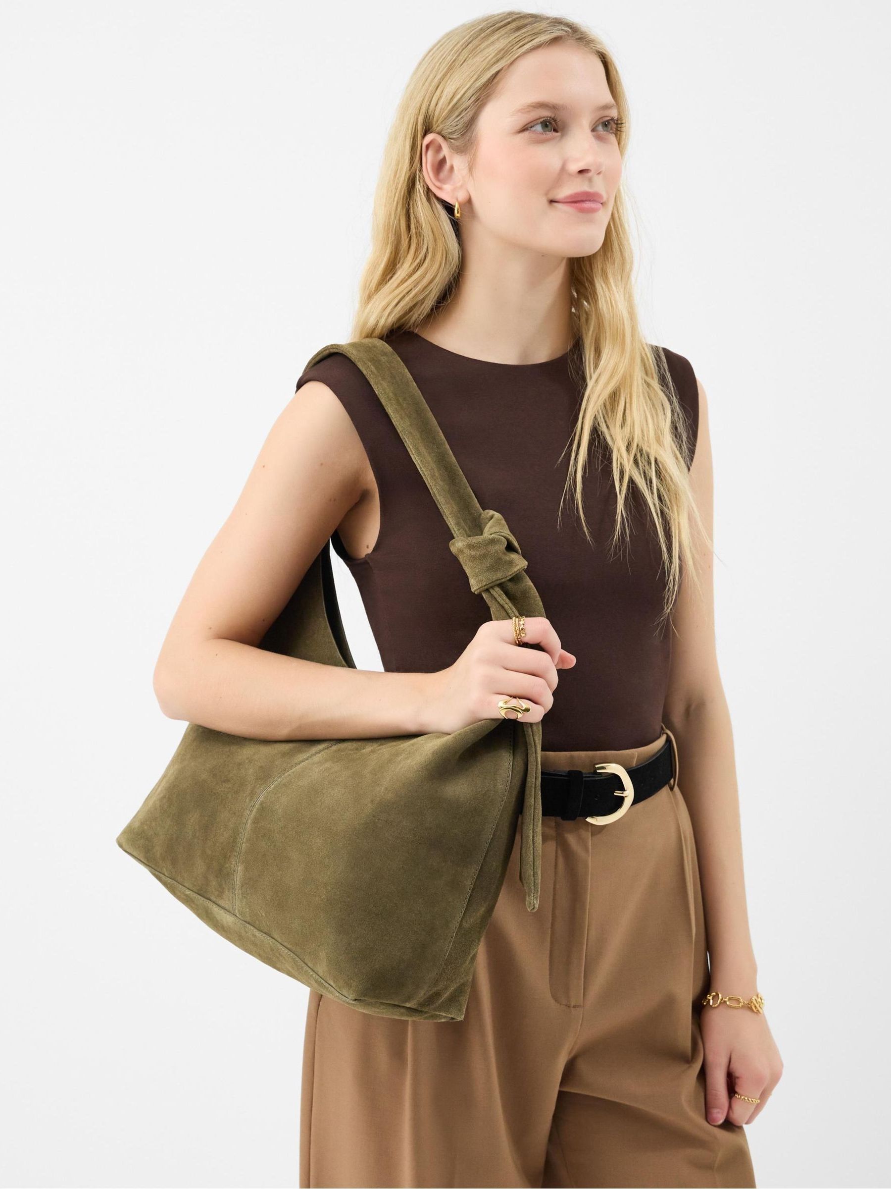 Buy Accessorize Green Slouchy Knot Leather Shoulder Bag from the