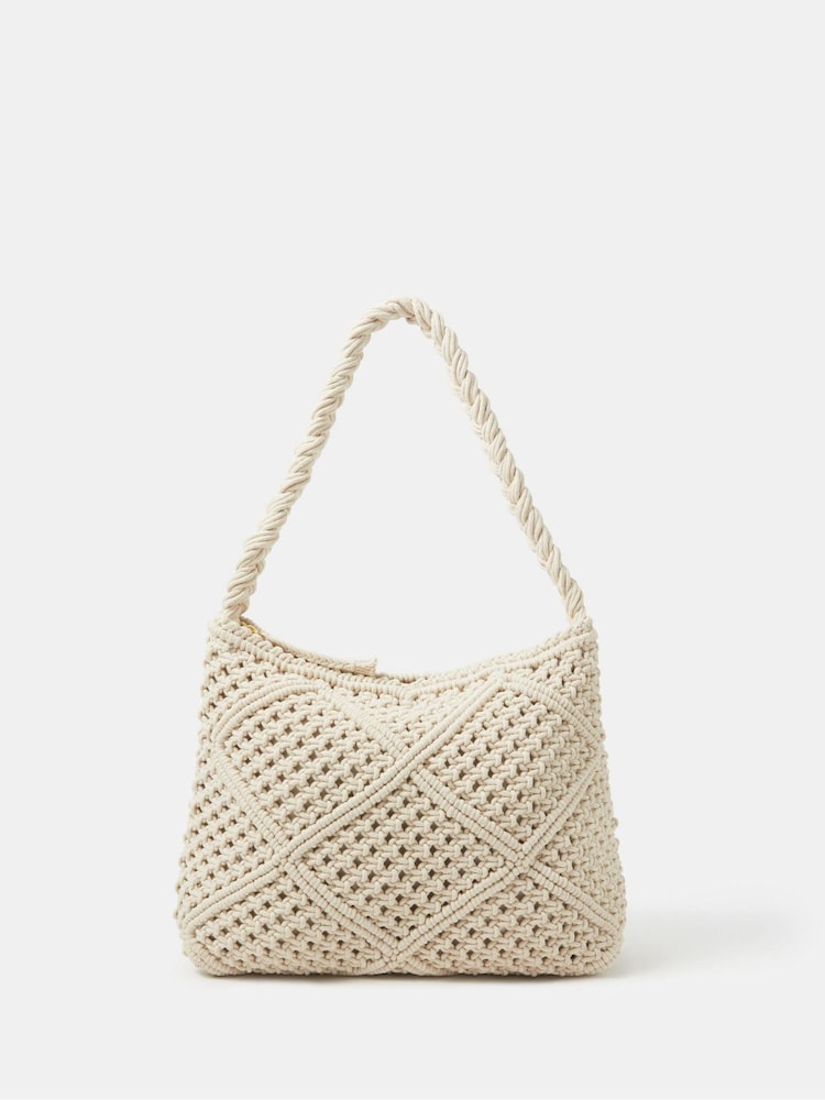 Accessorize Cream Macrame Shoulder Bag - Image 1 of 3 Accessorize Cream Macrame Shoulder Bag - Image 1 of 3