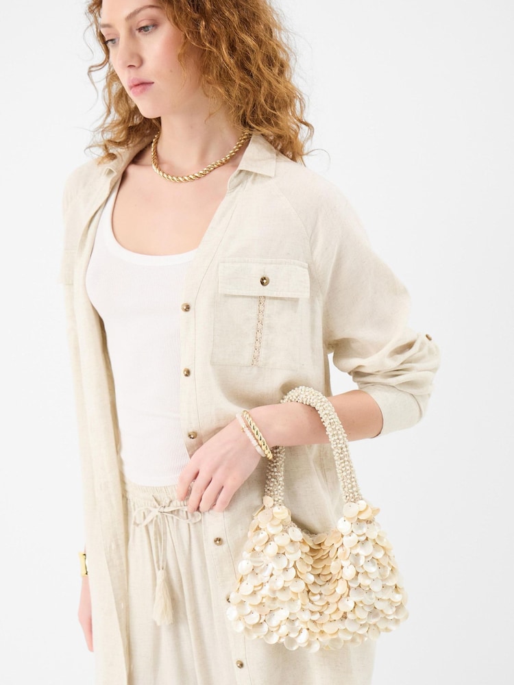 Accessorize Natural Mother of Pearl Beaded Bag - Image 3 of 3 Accessorize Natural Mother of Pearl Beaded Bag - Image 3 of 3