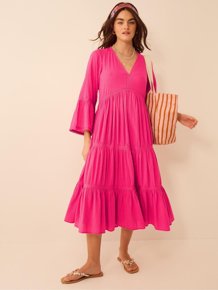Accessorize Pink Lace Trim Midi Beach Dress - Image 1 of 4