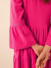 Accessorize Pink Lace Trim Midi Beach Dress - Image 3 of 4