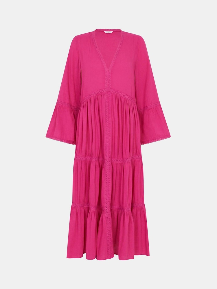 Accessorize Pink Lace Trim Midi Beach Dress - Image 4 of 4