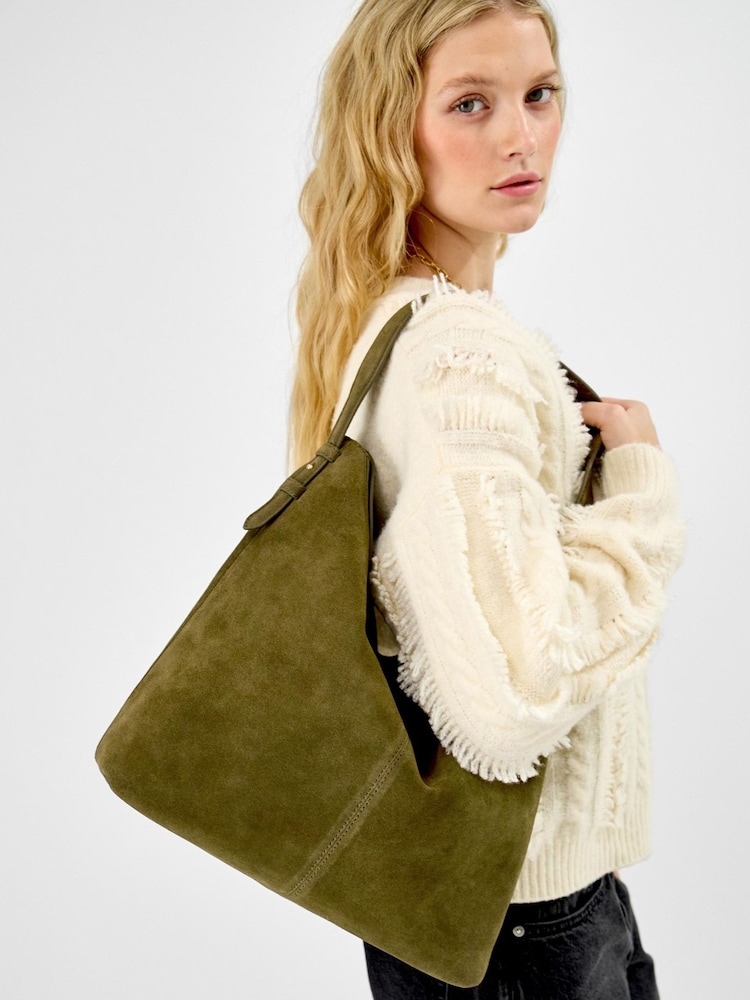 Accessorize Green Fold Top Suede Shoulder Bag - Image 3 of 3