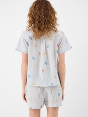 Accessorize Blue Embroidered Stripe Short Pyjamas Set - Image 3 of 4