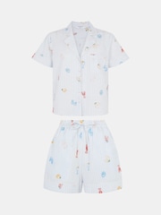 Accessorize Blue Embroidered Stripe Short Pyjamas Set - Image 4 of 4