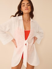 Accessorize White Tie Front Cotton Beach Shirt - Image 1 of 4