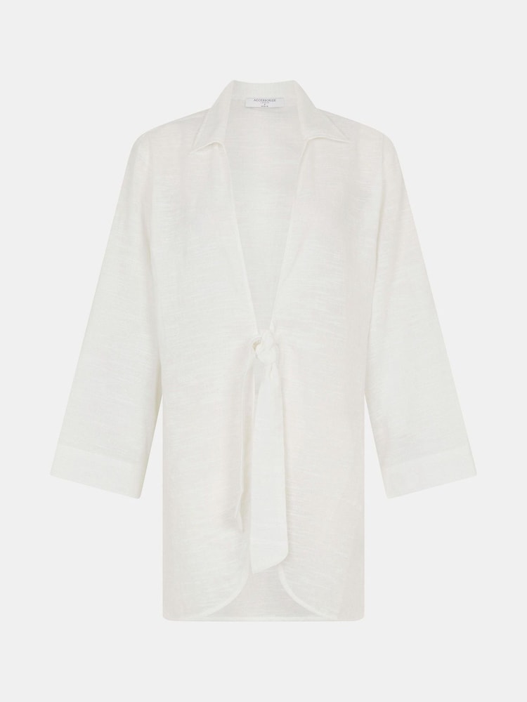 Accessorize White Tie Front Cotton Beach Shirt - Image 4 of 4