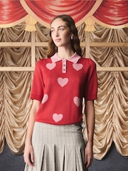Cath Kidston Red Heart Sparkle Knitted Polo Top - Image 1 of 4