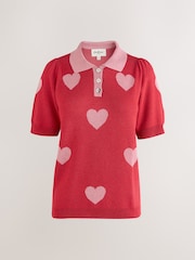 Cath Kidston Red Heart Sparkle Knitted Polo Top - Image 2 of 4